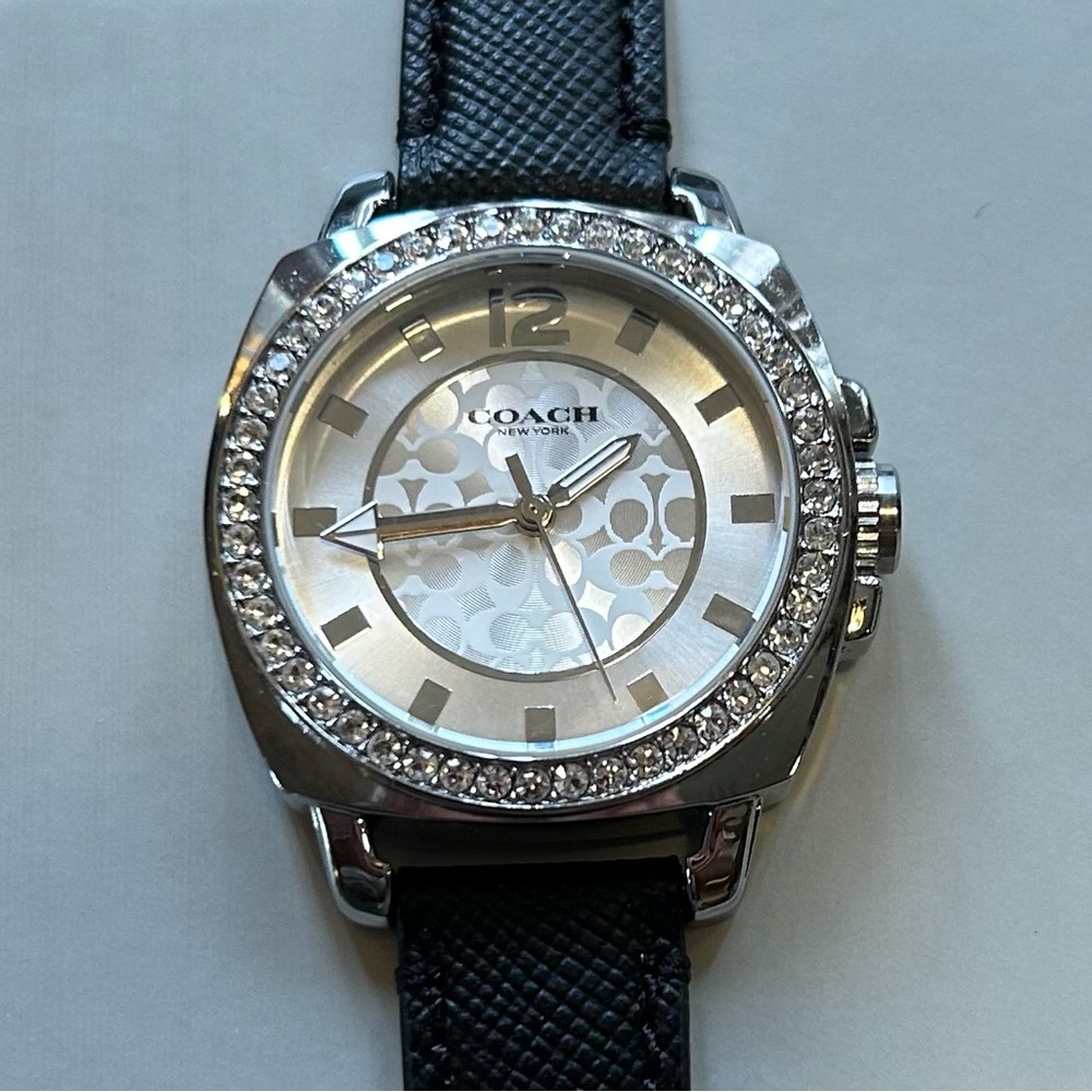 Coach Boyfriend Watch With 34m Silver Face & Black Textured Leather Band - Picture 2 of 10